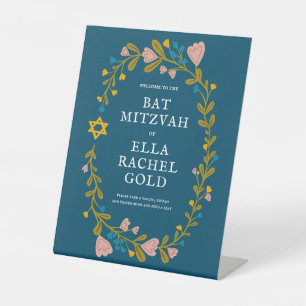 Bloemenkrans Bat Mitzvah Hand-getrokken Custom Wel Reclamebord Met Voetstuk