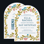 Bloemenkrans Bat Mitzvah Handgetekende aangepaste  Kaart<br><div class="desc">Perfecte kaart om een bar mitswa, bat mitswa of andere joodse viering aan te kondigen! Handgemaakte kunst voor jou! VOLLEDIG AANPASBAAR! Klik op "Personaliseer" hierboven om de tekst aan te passen en voeg je link toe aan de QR-code op de achterkant (kijk in mijn winkel voor alternatieve ontwerpen met een...</div>