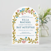 Bloemenkrans Bat Mitzvah Handgetekende aangepaste Kaart (Staand voorkant)