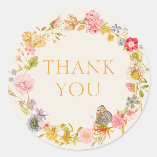 Bloemenkrans Bedankt Ronde Sticker (Voorkant)