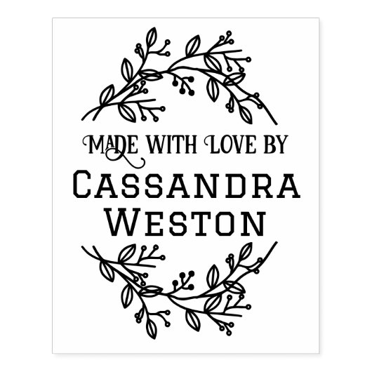 Bloemenkrans Bessen 'Met Liefde Gemaakt Door' Rubberstempel (Afrduk)