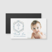 Bloemenkrans Blauw Kruis Doop Foto Dank u (Voorkant / Achterkant)