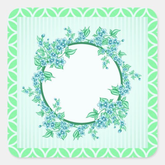 Bloemenkrans Blauwe Munt en Witte Vierkante Sticke Vierkante Sticker (Voorkant)