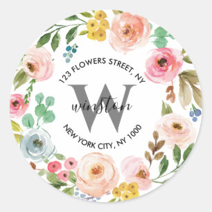 Bloemenkrans Boho Initiaal Retouradres Ronde Sticker