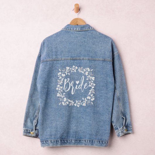 Bloemenkrans bruid script typografie bruiloft denim jacket (Hangar)