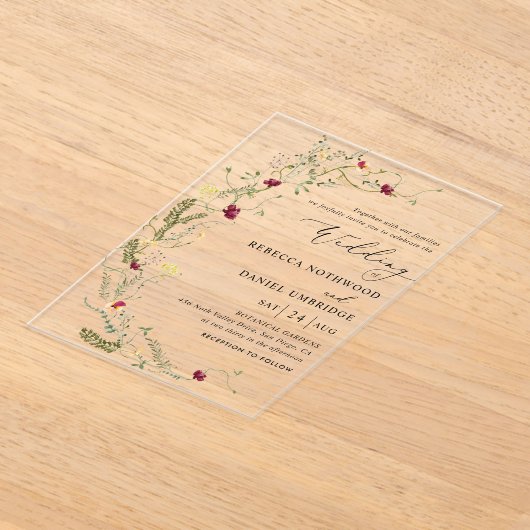 Bloemenkrans bruiloft acryl uitnodiging (Laagn)