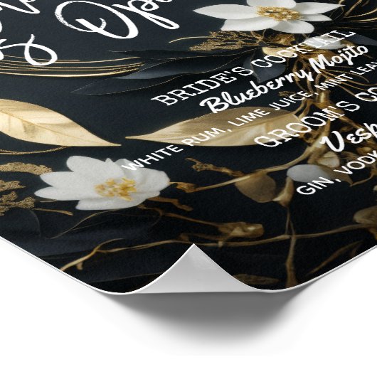 Bloemenkrans bruiloft De bar is open Drink Menu Poster (Hoek)