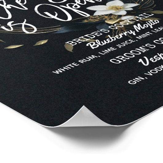 Bloemenkrans bruiloft De bar is open Drink Menu Poster (Hoek)