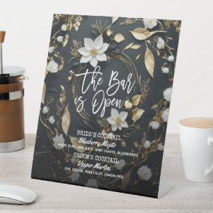 Bloemenkrans bruiloft De bar is open Drink Menu Reclamebord Met Voetstuk