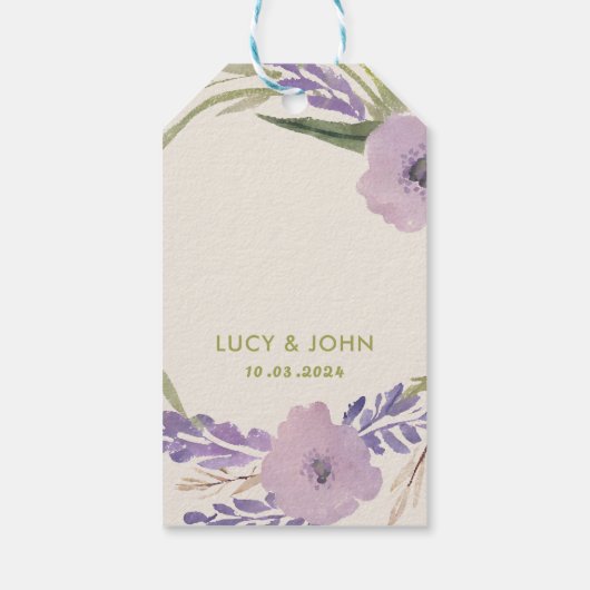  bloemenkrans bruiloft gunst Labels lavendel Cadeaulabel (Achterkant)
