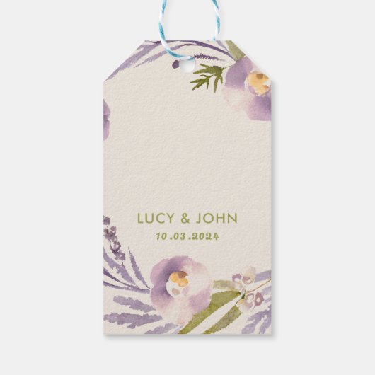  bloemenkrans bruiloft gunst Labels lavendel Cadeaulabel (Achterkant)