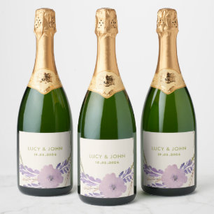 bloemenkrans bruiloft gunst Labels lavendel Sparkling Wijnetiket