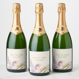 bloemenkrans bruiloft gunst Labels lavendel Sparkling Wijnetiket
