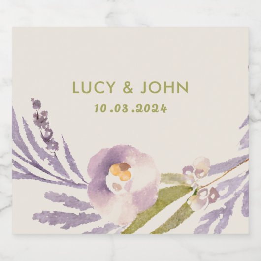  bloemenkrans bruiloft gunst Labels lavendel Sparkling Wijnetiket (Enkel label)