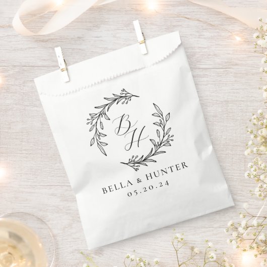 Bloemenkrans bruiloft Initiaal Monogram Bedankzakje (Geknipt)