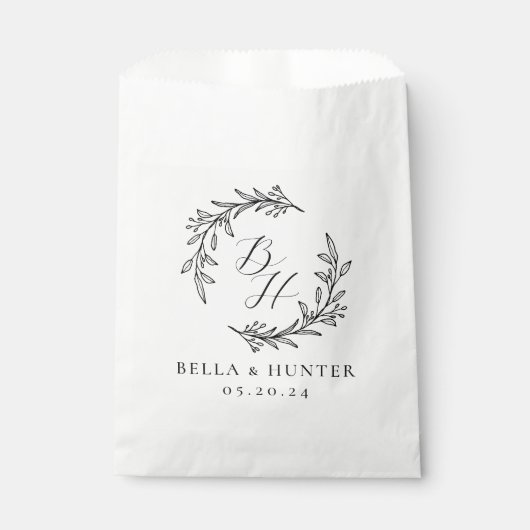 Bloemenkrans bruiloft Initiaal Monogram Bedankzakje (Voorkant)