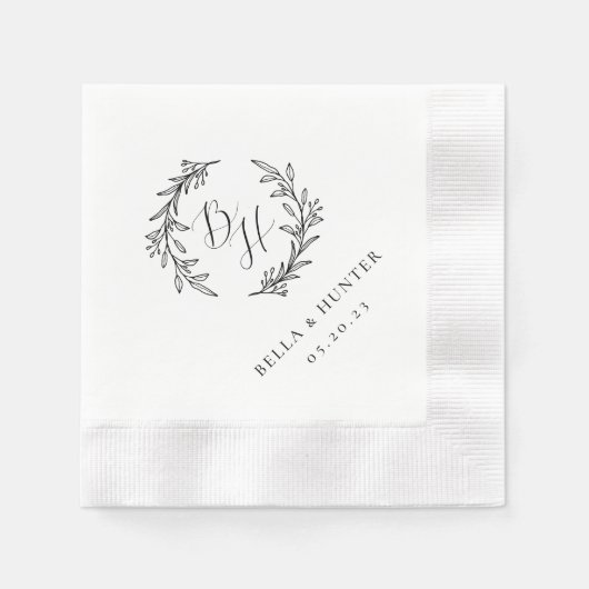 Bloemenkrans bruiloft Initiaal Monogram papier Servet (Voorkant)