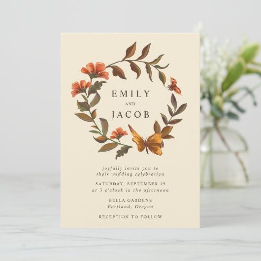  Bloemenkrans bruiloft Kaart (Staand voorkant)