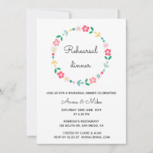 Bloemenkrans bruiloft repetitie diner uitnodiging