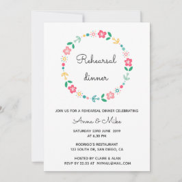 Bloemenkrans bruiloft repetitie diner uitnodiging