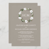 Bloemenkrans bruiloft uitnodiging - taupe (Voorkant / Achterkant)