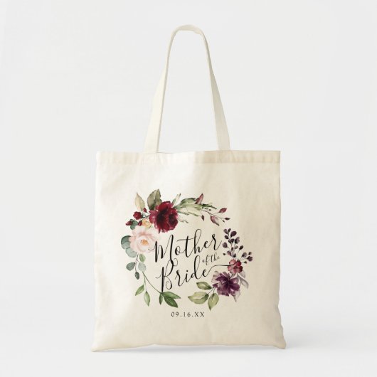 Bloemenkrans Burgundy Blush Moeder van de Bruid Tote Bag (Voorkant)