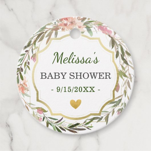 Bloemenkrans Chique groen Baby shower Sprinkle Bedankjes Labels (Voorkant)