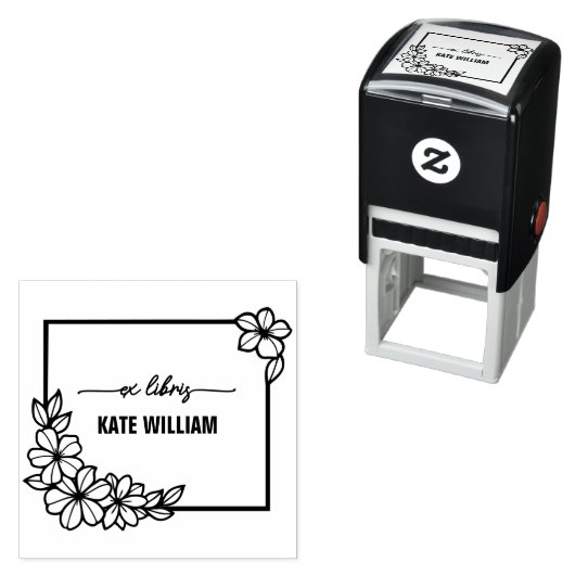 Bloemenkrans Custom ex libris Zelfinktende Stempel (In situ)