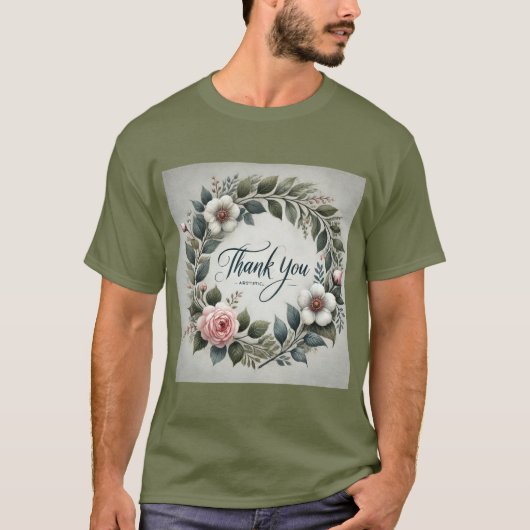 Bloemenkrans Dank u Mannen T-shirt (Voorkant)