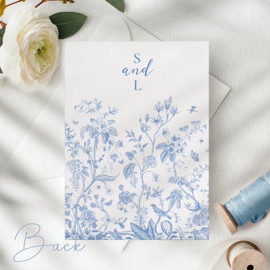  Bloemenkrans Dusty Blue Wedding Gold Folie Uitnodiging