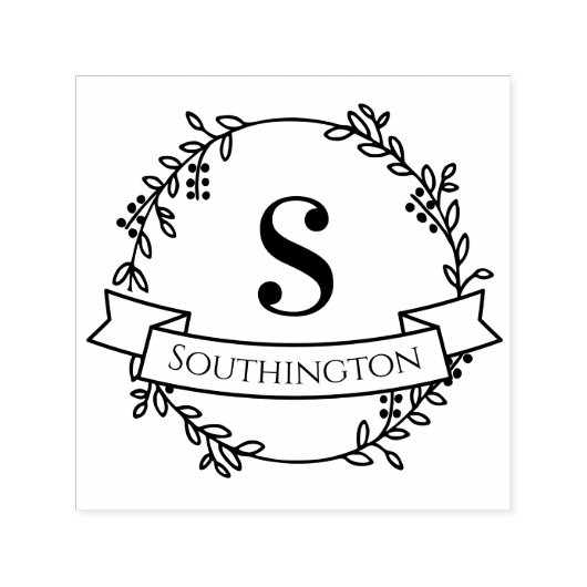 Bloemenkrans Eén initiële trouwbanner #4 Naam Zelfinktende Stempel (Design)