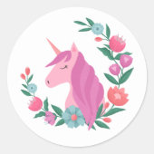 bloemenkrans eenhoorn meisjes ronde sticker (Voorkant)