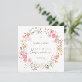 Bloemenkrans Eerste Heilige Communie Kaart (Staand voorkant)