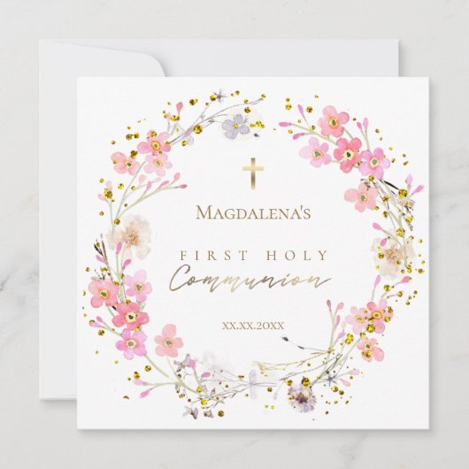 Bloemenkrans Eerste Heilige Communie Kaart (Voorkant)