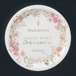 Bloemenkrans Eerste Heilige Communie Papieren Bordje<br><div class="desc">Borden van het eerste Heilige Communiedocument</div>