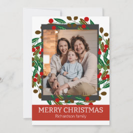 Bloemenkrans Elegante Familie Kerstmis Foto Feestdagenkaart