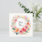 Bloemenkrans Elegante Waterverf dank u Kaart (Staand voorkant)
