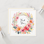 Bloemenkrans Elegante Waterverf dank u Kaart (Voorkant / Achterkant in situ)