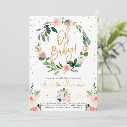 Bloemenkrans en groen Eucalyptus Oh Baby Boho Kaart (Staand voorkant)