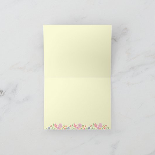 Bloemenkrans en Monogram Lichtgele Strepen Notitiekaartje (Binnen)
