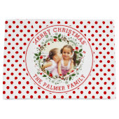 Bloemenkrans en rode, witte stippen Kerstfoto Groot Cadeauzakje (Voorkant)