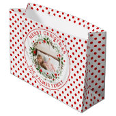 Bloemenkrans en rode, witte stippen Kerstfoto Groot Cadeauzakje (Achterkant Gekanteld)
