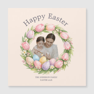 Bloemenkrans & familie foto gepersonaliseerd Pasen