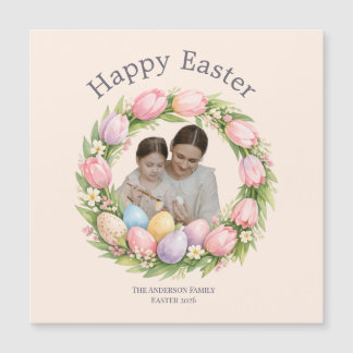 Bloemenkrans & familie foto gepersonaliseerd Pasen