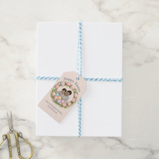 Bloemenkrans & familie foto gepersonaliseerd Pasen Cadeaulabel