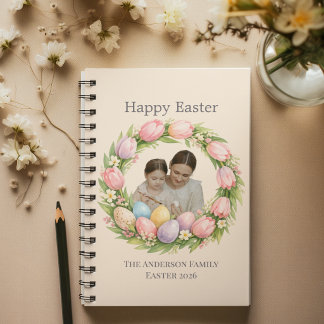 Bloemenkrans & familie foto gepersonaliseerd Pasen Notitieboek