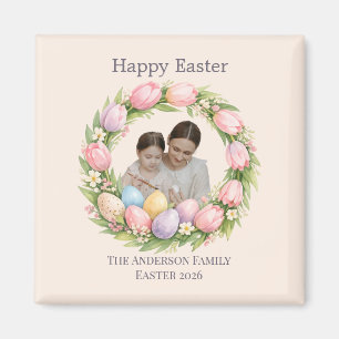 Bloemenkrans & familiefoto gepersonaliseerd Pasen Magneet
