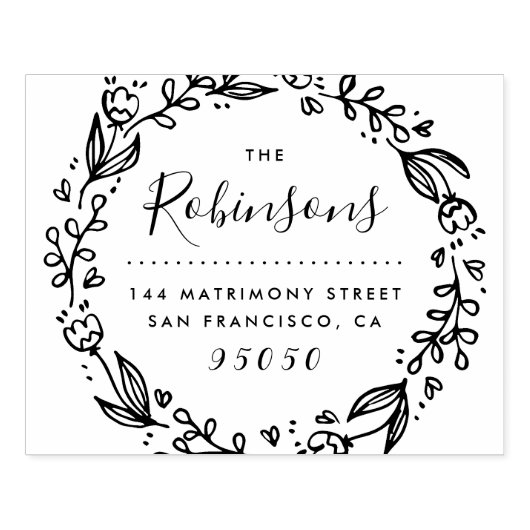 Bloemenkrans Familienaam Retouradres Hout Rubberstempel (Afrduk)