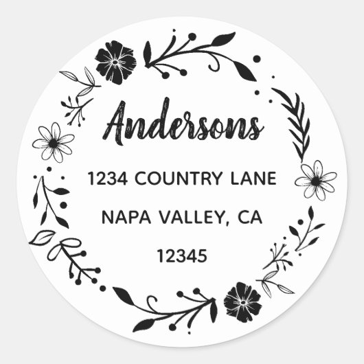 Bloemenkrans | familienaam retouradres ronde sticker (Voorkant)