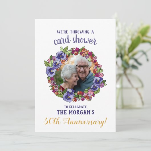 Bloemenkrans Fotolijst Kaart Shower Jubileum (Staand voorkant)